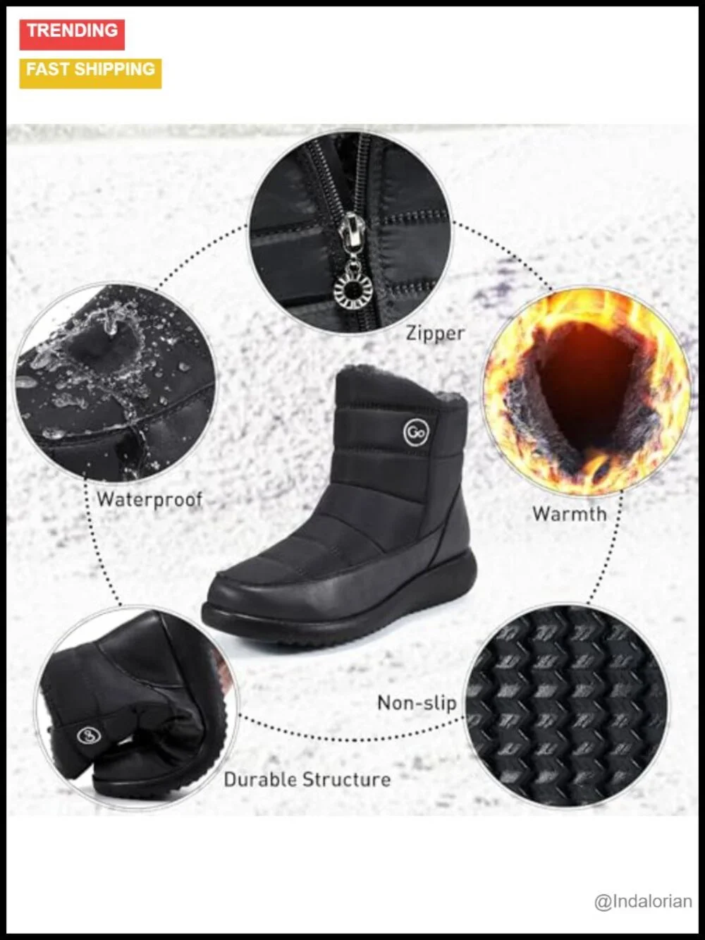Warm Fur Lined Mid Calf Snow Boots with Zipper Anti-Slip Waterproof